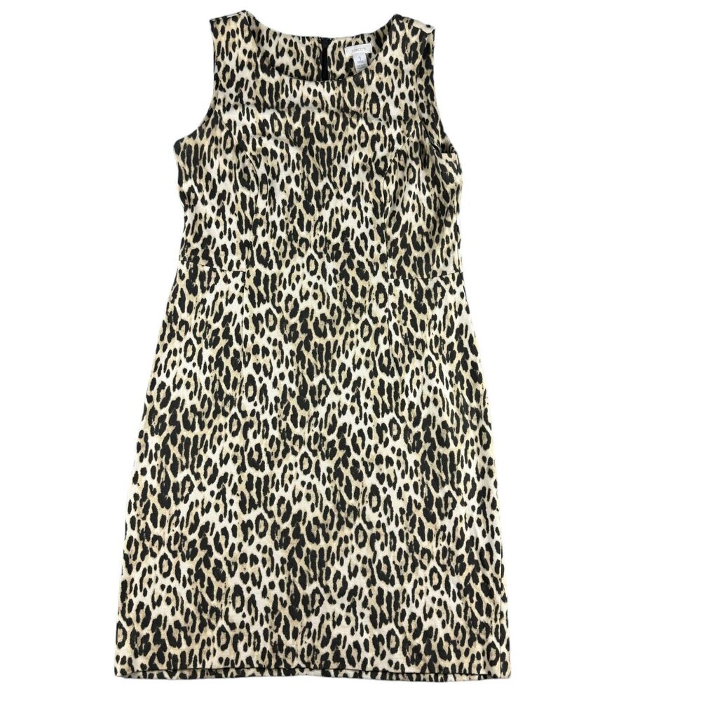 Chico’s Dress Women's 1 Medium Sleeveless Animal Print Leopard Cocktail Midi